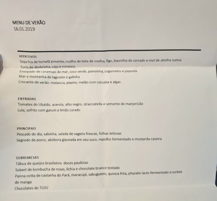 Menu degustação Tuju